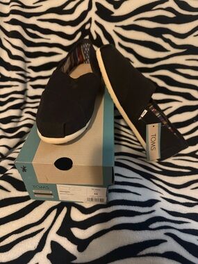 Toms Alpargata Black Canvas Slip-Ons with Cream Sole
